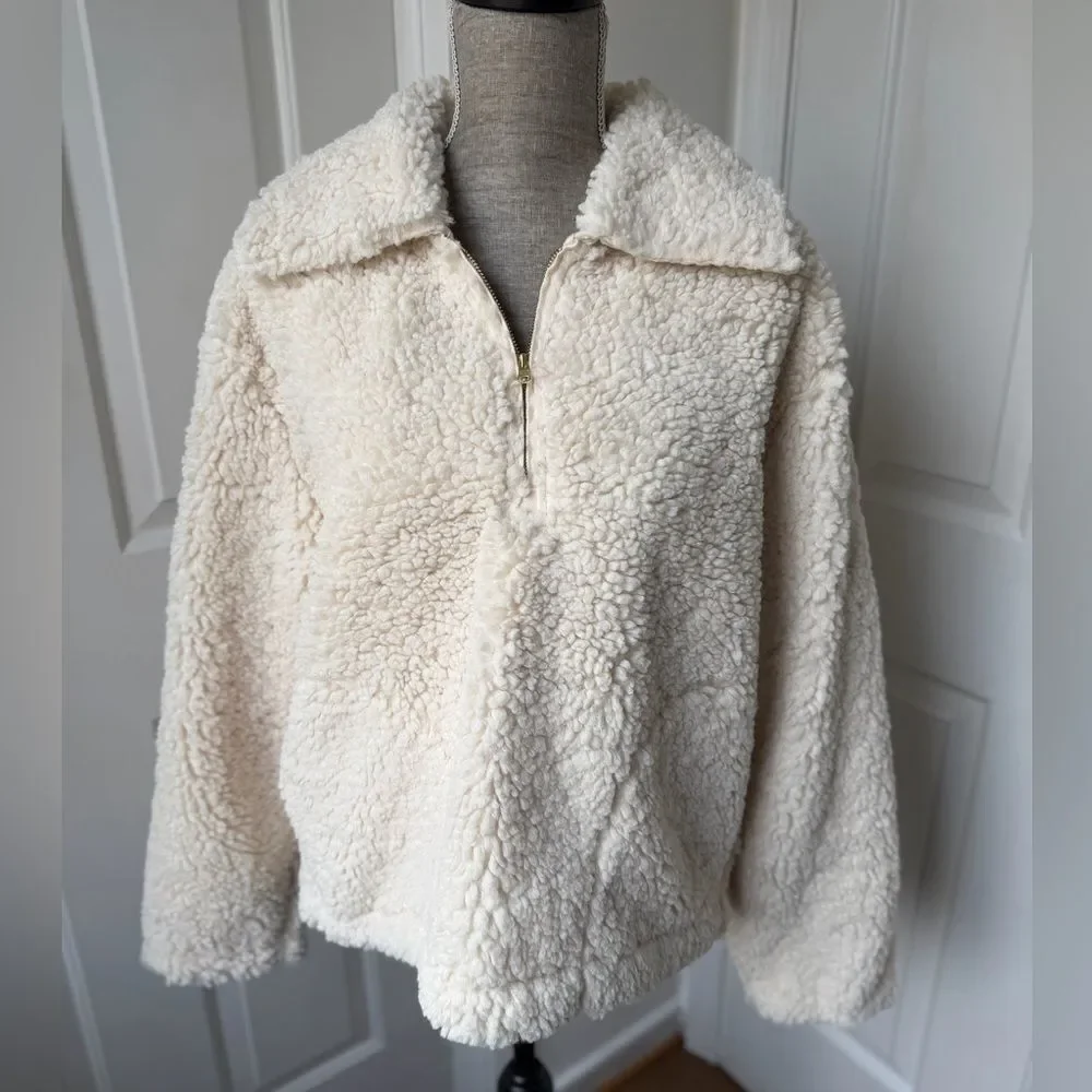 NWT J. Crew Sherpa Half-Zip Fleece Pullover Size Large